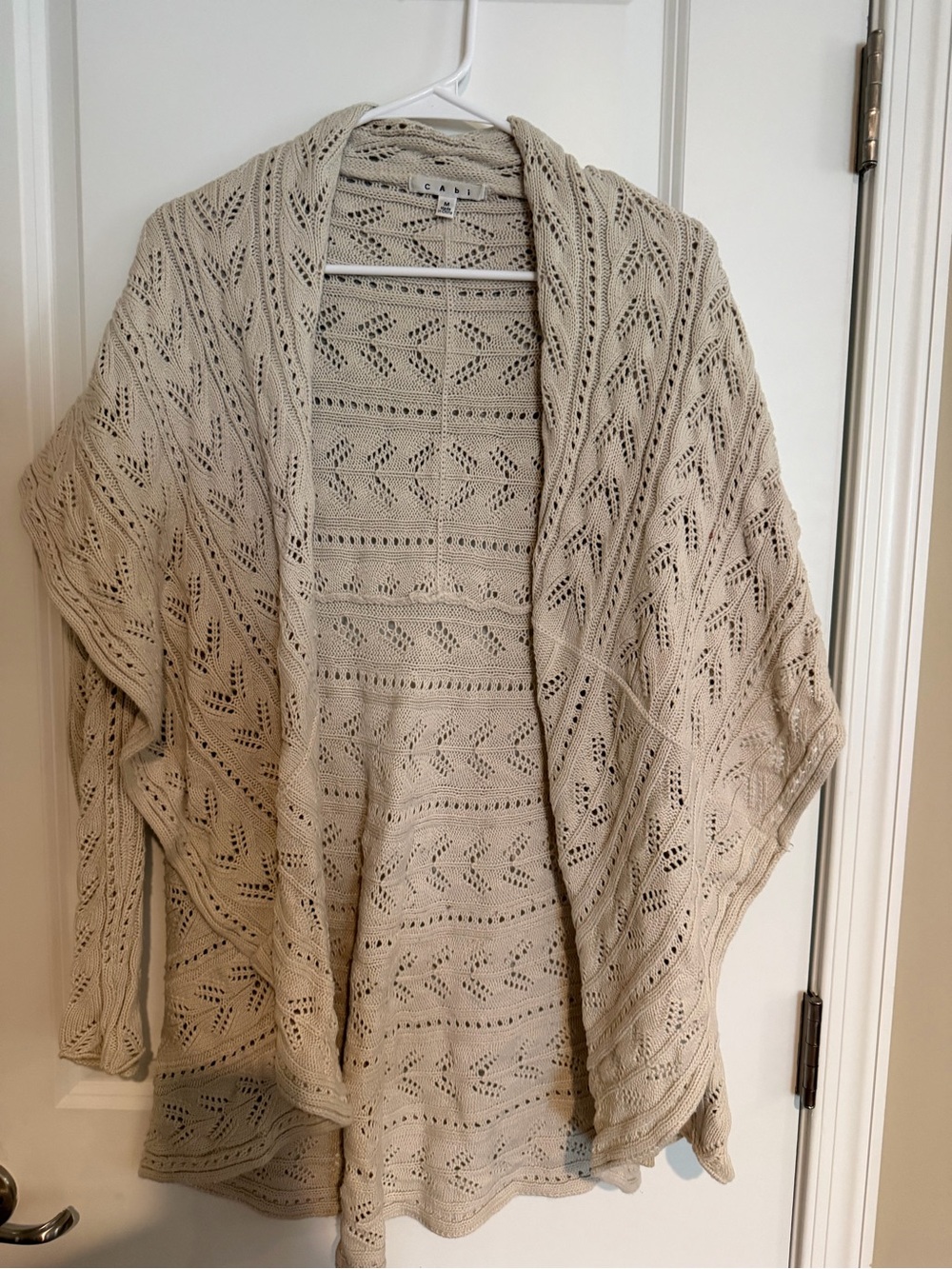 CAbi Open-Front Eyelet Knit Cardigan - Cream